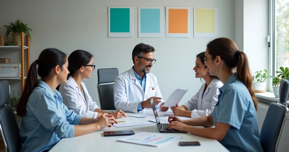 Equipe odontológica preparando materiais digitais para redes sociais