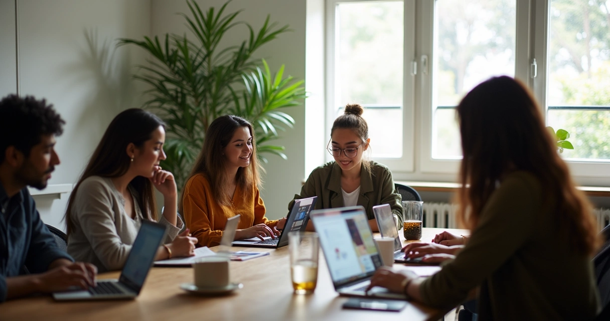 Equipe criando conteúdo educativo para atrair leads 