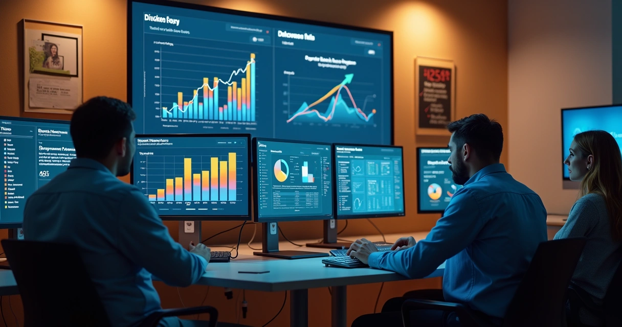 Equipe analisando engajamento de conteúdo digital 