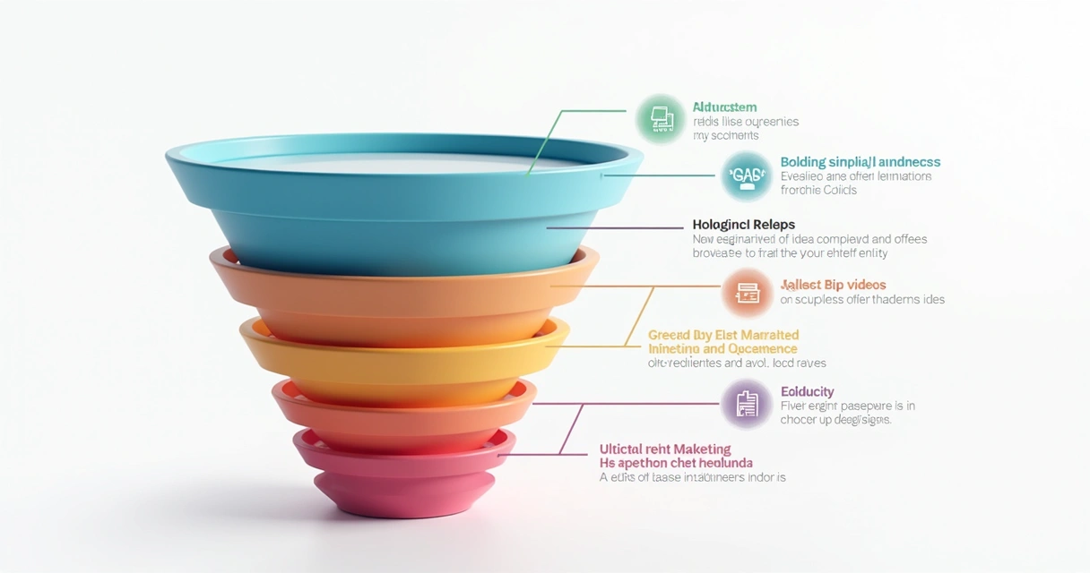 Conteúdos distintos voltados para cada etapa do funil em cartões coloridos 