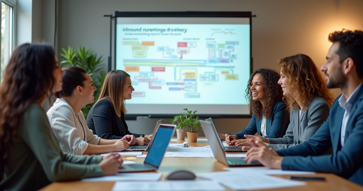 Time de marketing reunido criando roteiro de inbound marketing 