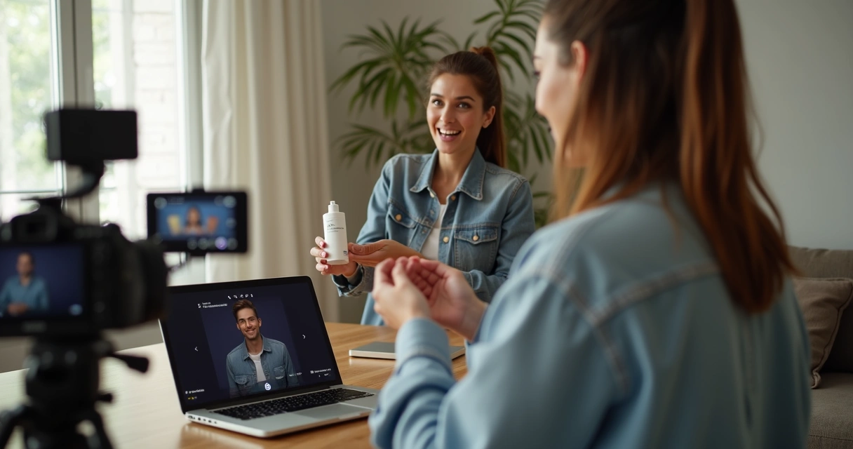 Influenciador digital mostrando produto do ecommerce 