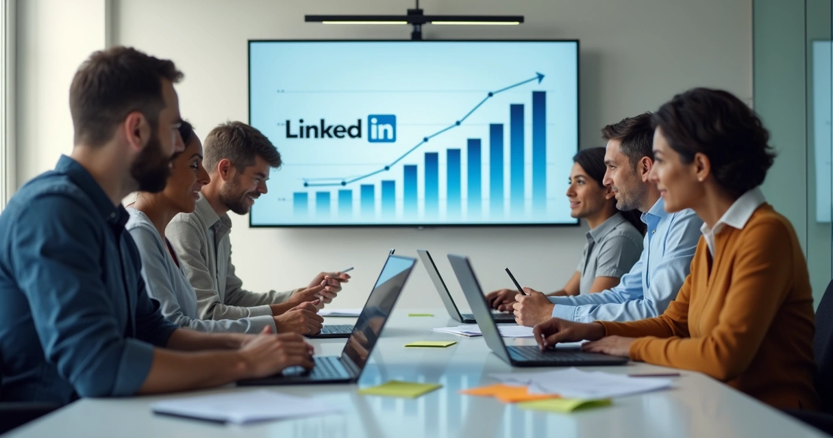 Profissionais criando conteúdo em grupo para LinkedIn 