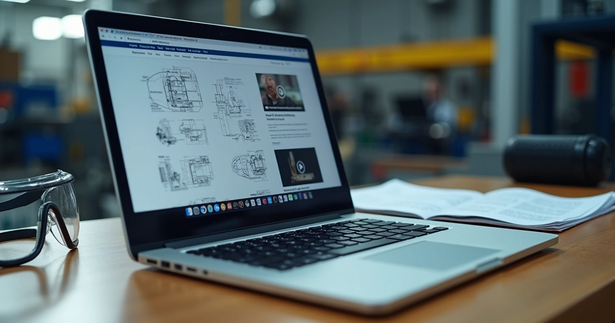 Blog técnico sobre marketing industrial aberto em computador 