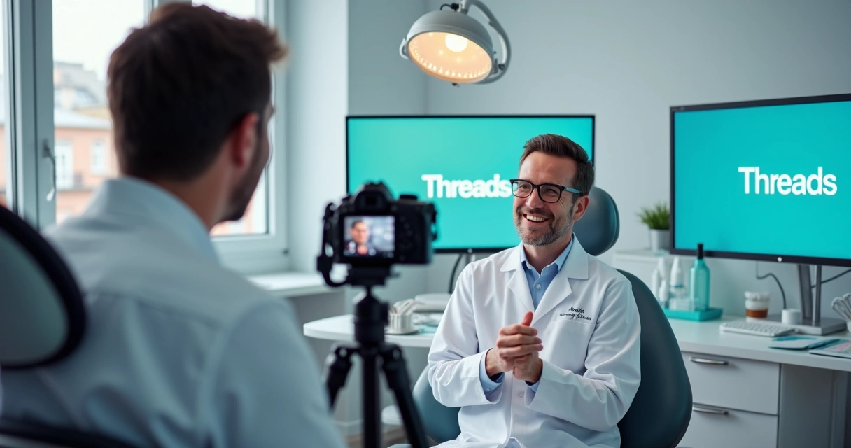 Dentista produzindo conteúdo para redes sociais na clínica