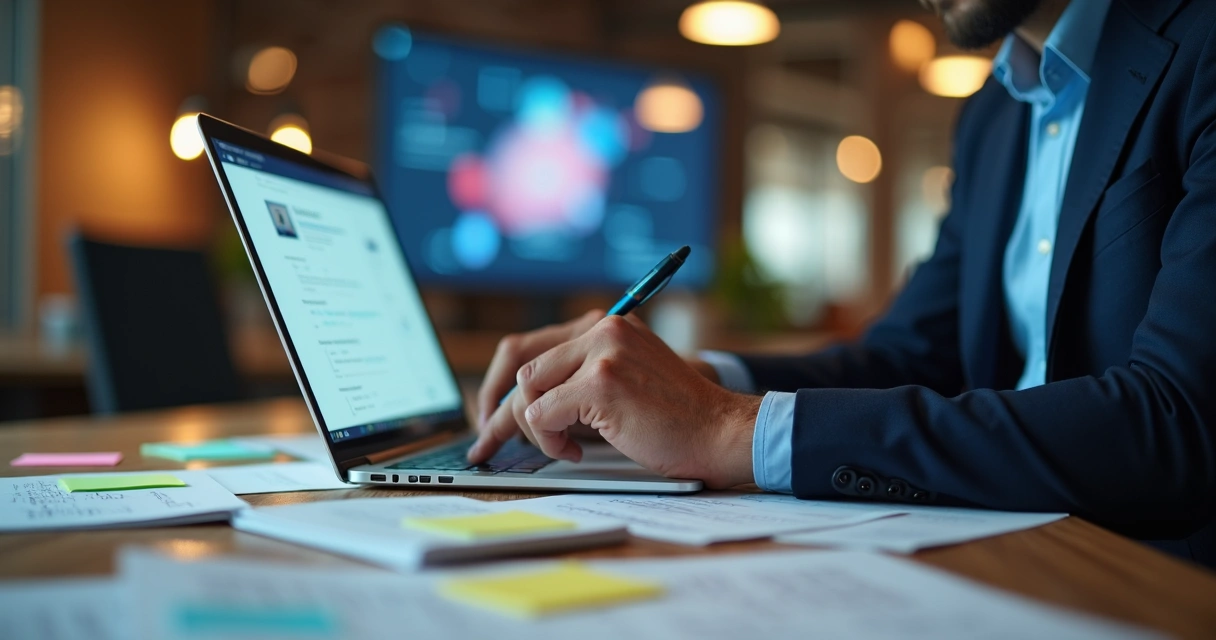 Executivo escrevendo conteúdo personalizado em notebook 