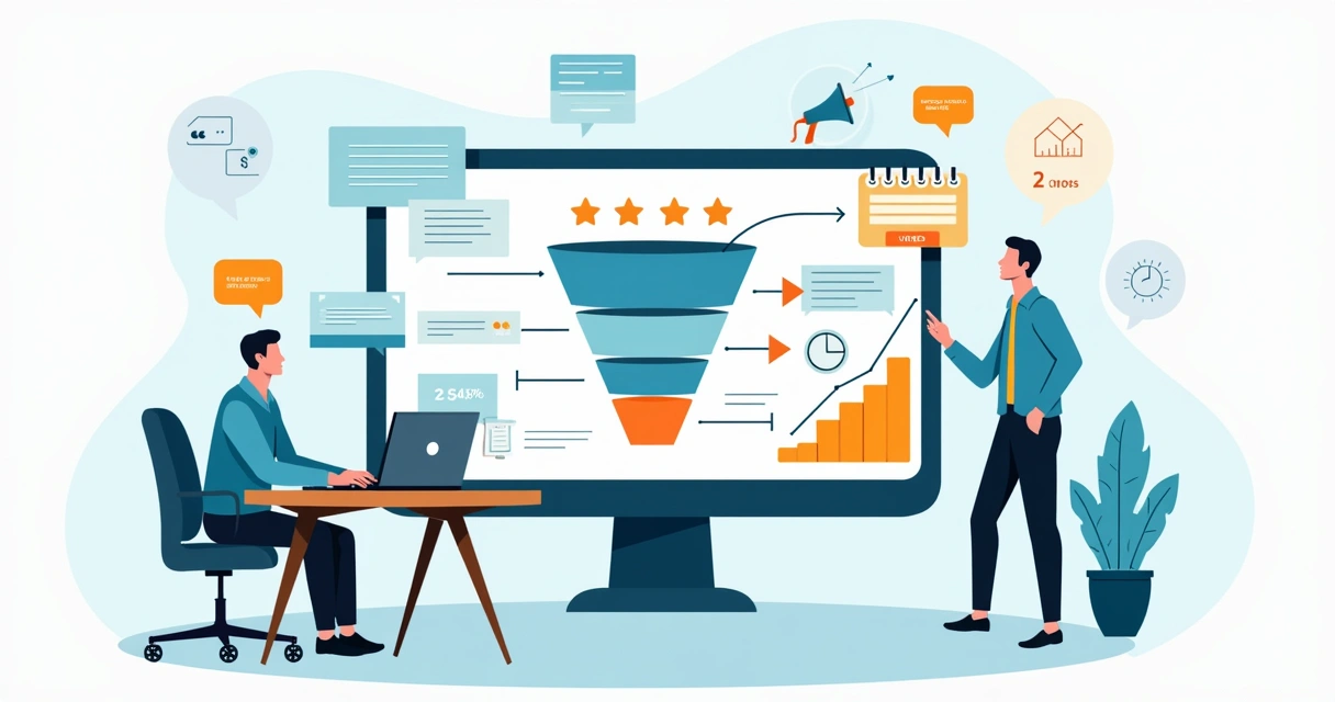 Ilustração de equipe de marketing analisando provas de resultados em painel de vendas 