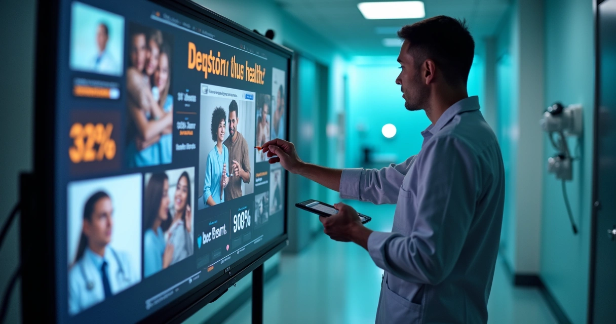 Conteúdo digital impactante sendo criado em uma clínica médica 