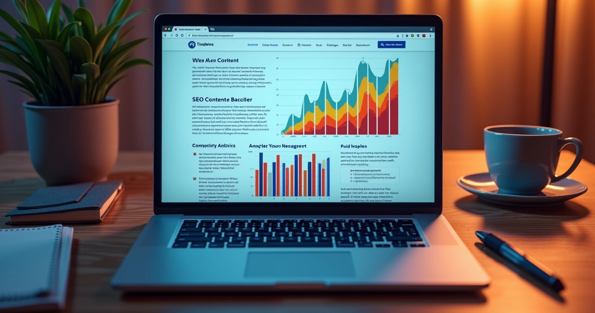 Notebook mostrando blog e anúncios lado a lado 