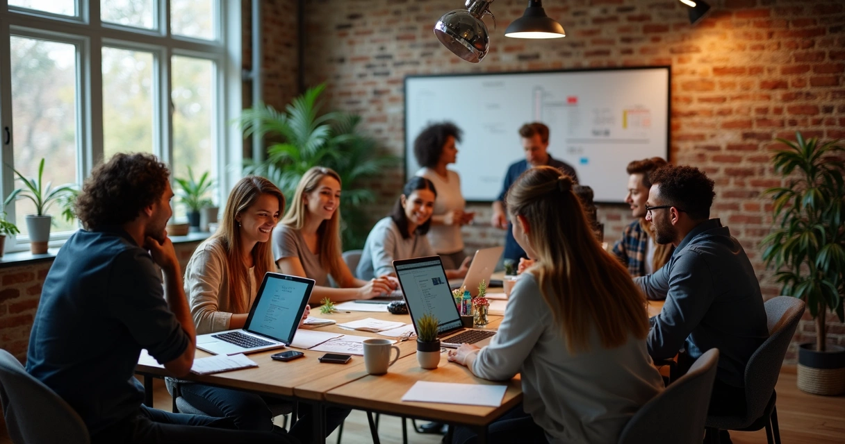Equipe de ecommerce e afiliados reunidos produzindo conteúdo digital 
