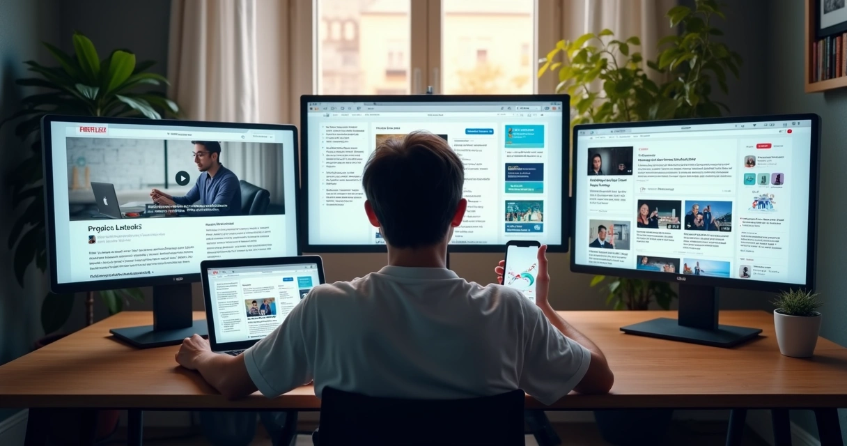 Pessoa acessando conteúdos em vários dispositivos 