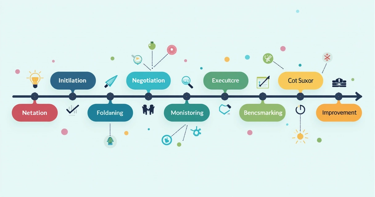 Seven contract lifecycle stages chart with icons 