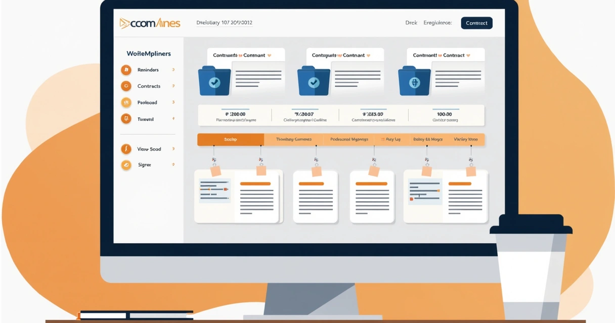 Online contract management dashboard with documents