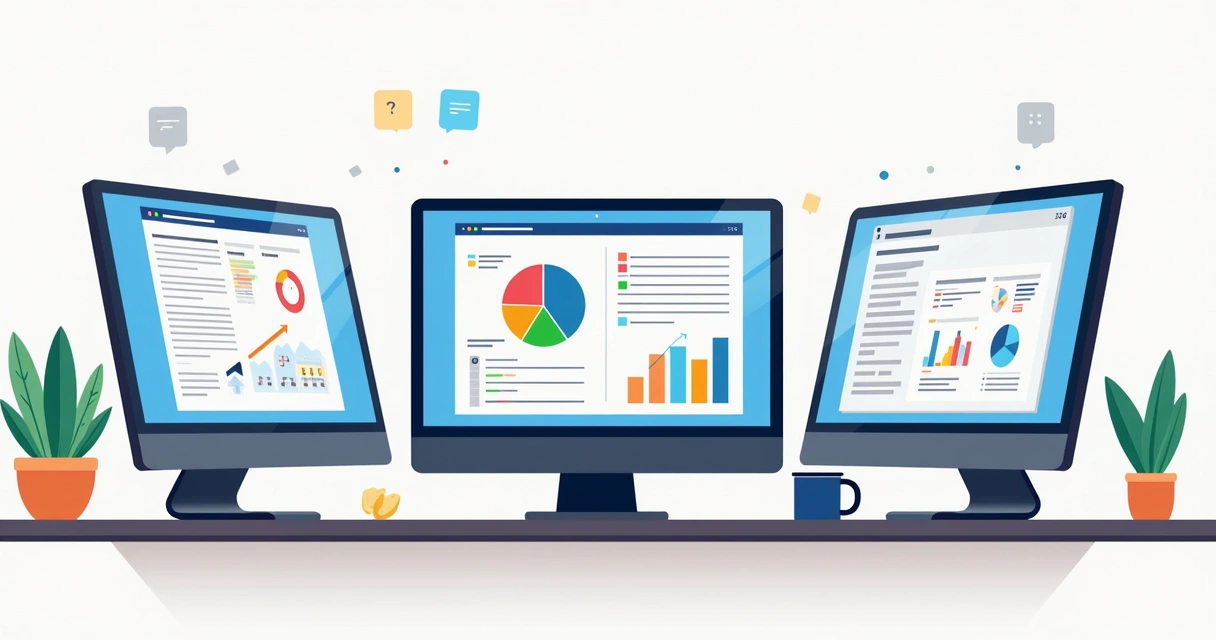 Comparison of contract management dashboards on three screens