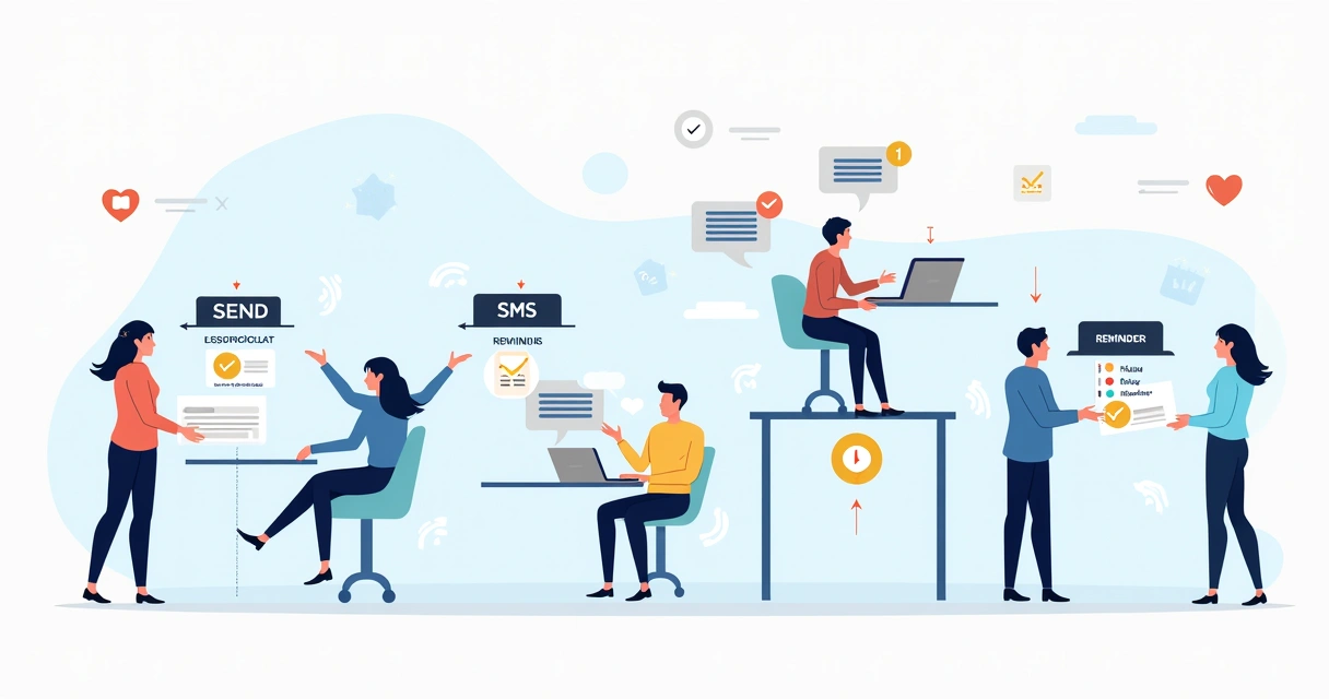 Workflow illustration showing stages of digital contract signing with notifications 
