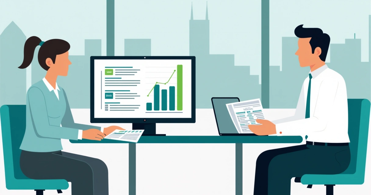 Business people reviewing contract value documents 