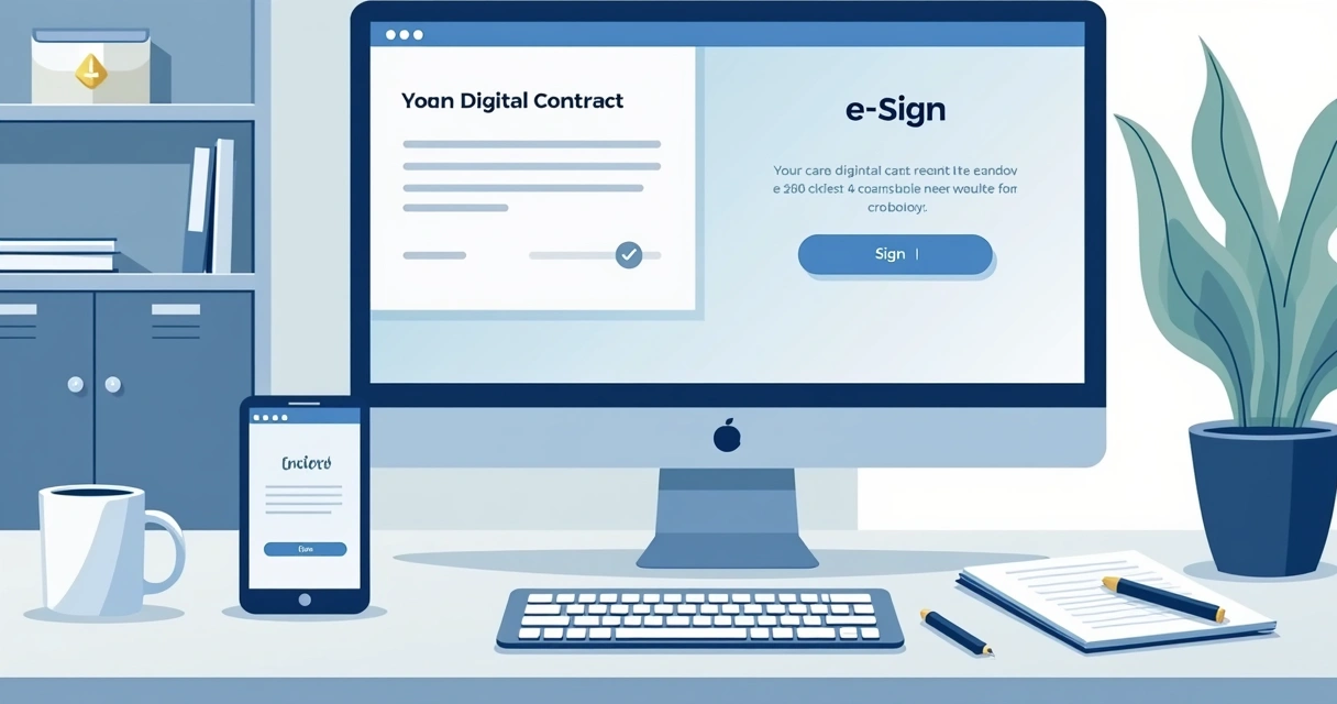 Digital contract notification on a computer screen 
