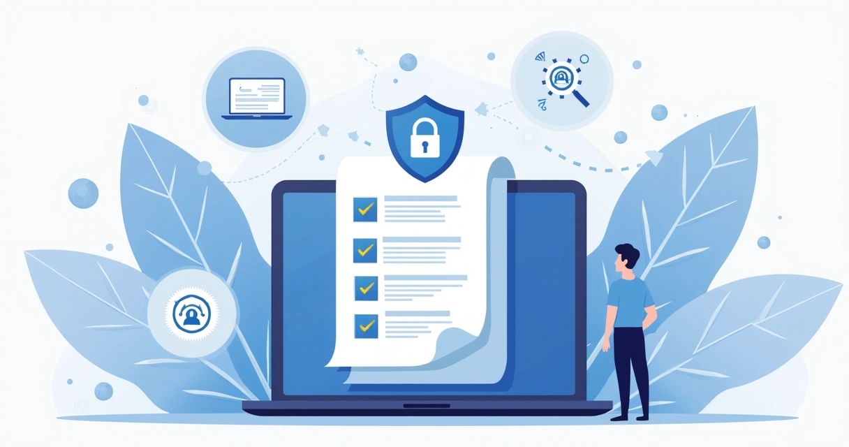 Digital contract platform with data security icons.