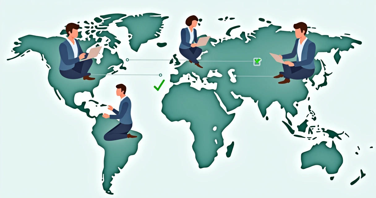 People in different countries signing a digital contract on laptops and phones 