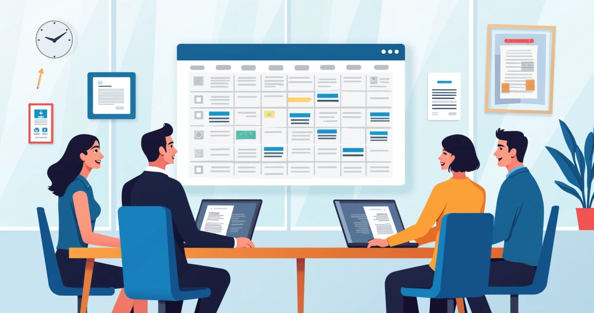 Team planning digital contract workflow around maintenance. 