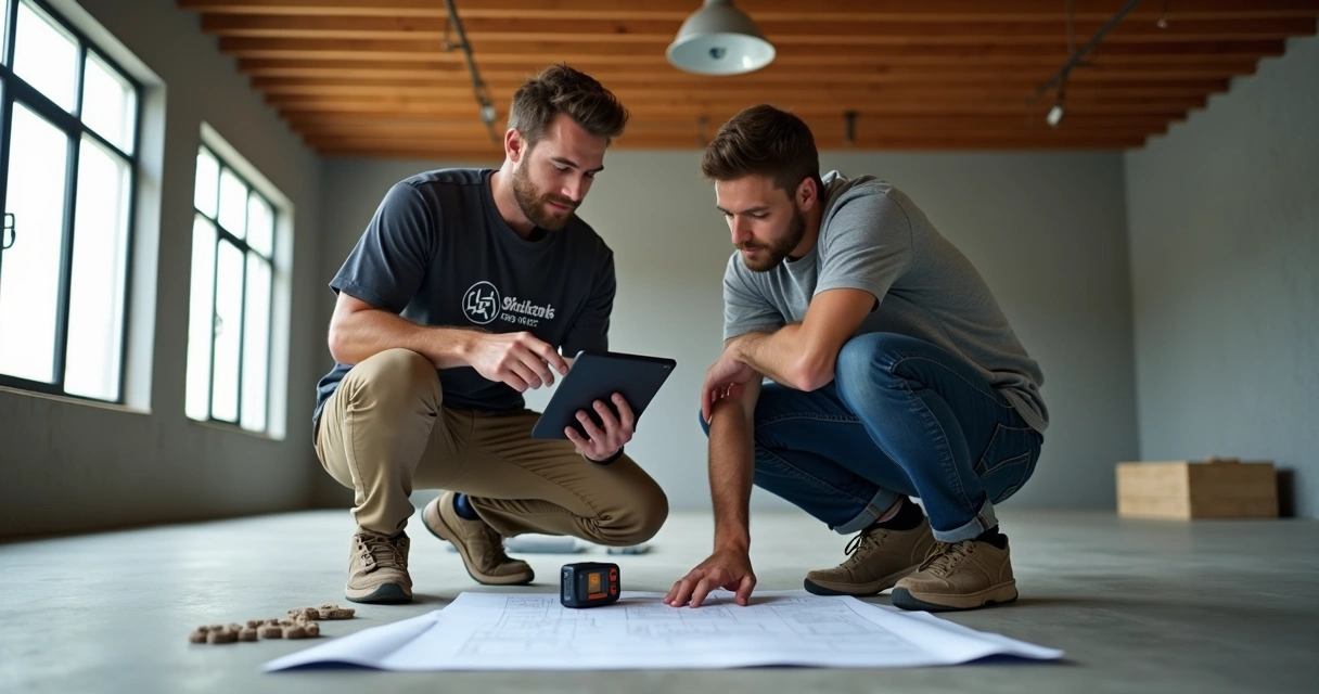 Contractor showing garage owner digital moisture results 
