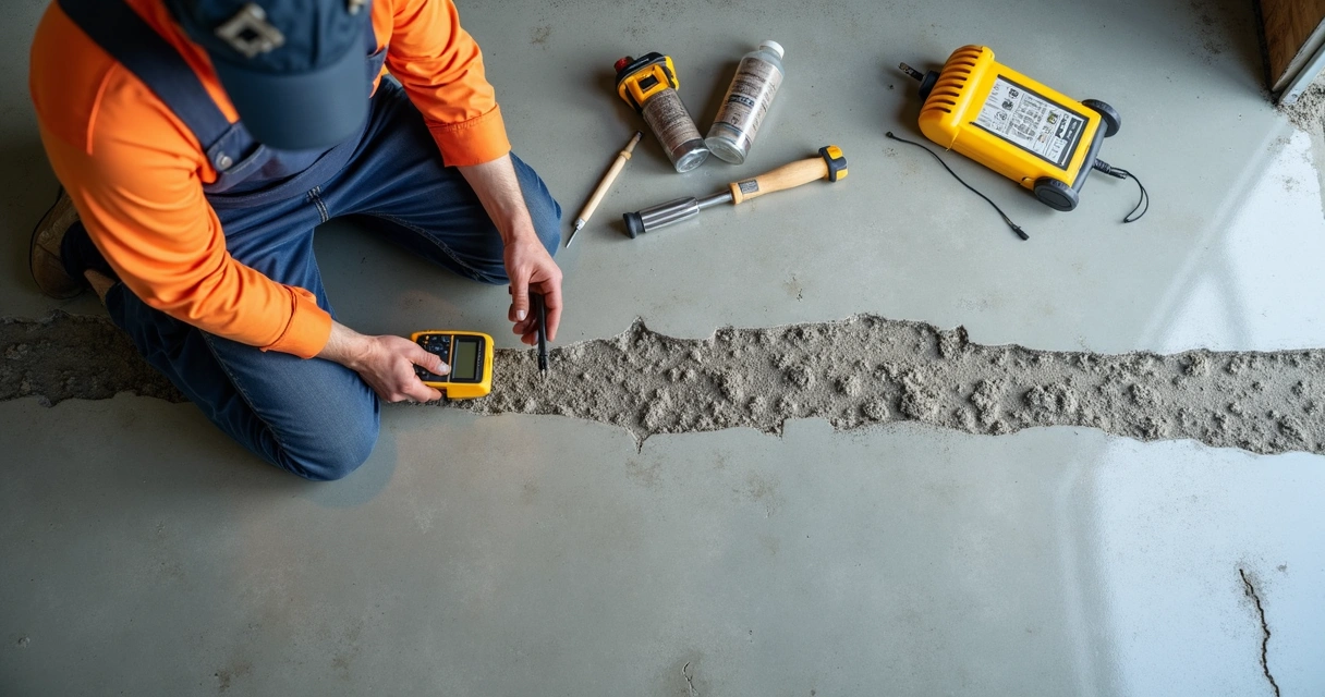 Contractor testing garage floor moisture 