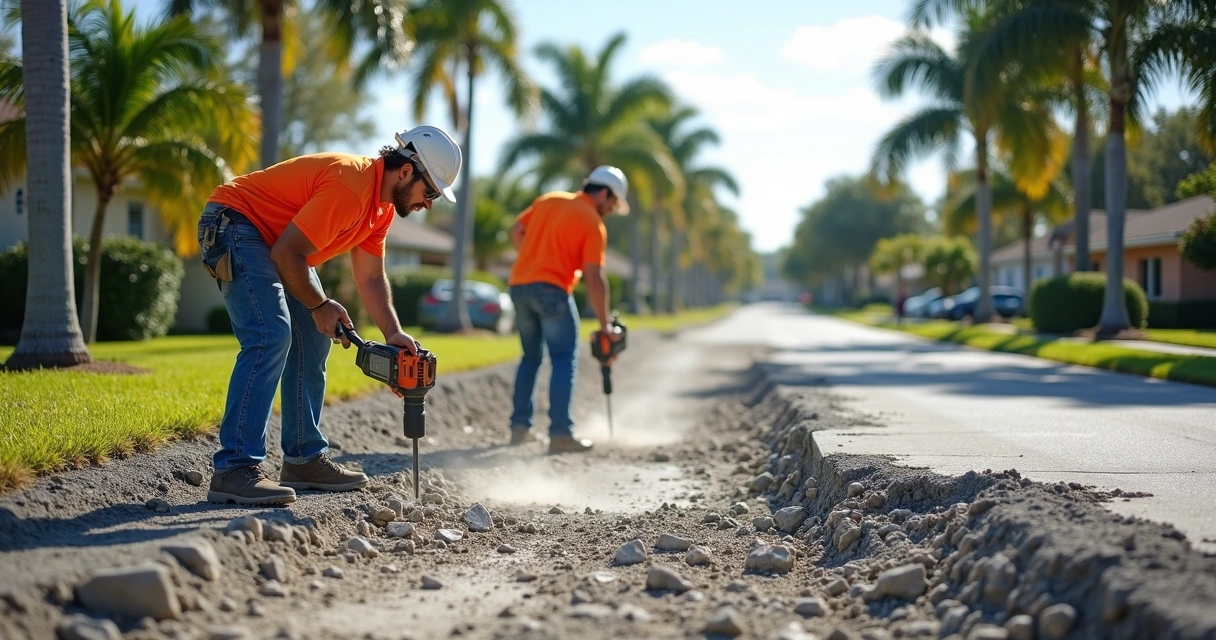 Crew replacing old driveway with modern equipment and materials