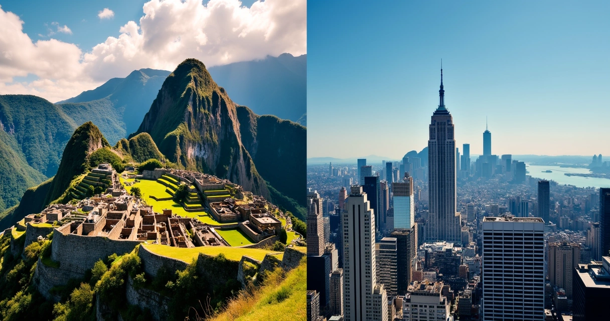 Montagem com paisagens da América do Sul e dos EUA lado a lado 