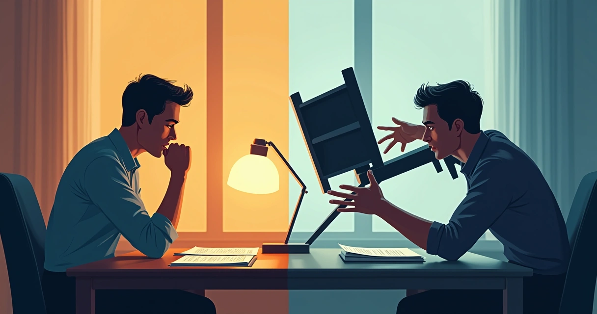 Escena dividida mostrando personas tomando decisiones conscientes e impulsivas 