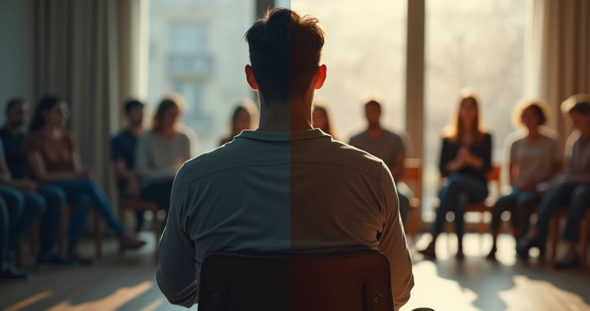 Pessoa refletindo entre defesa emocional e presença autêntica