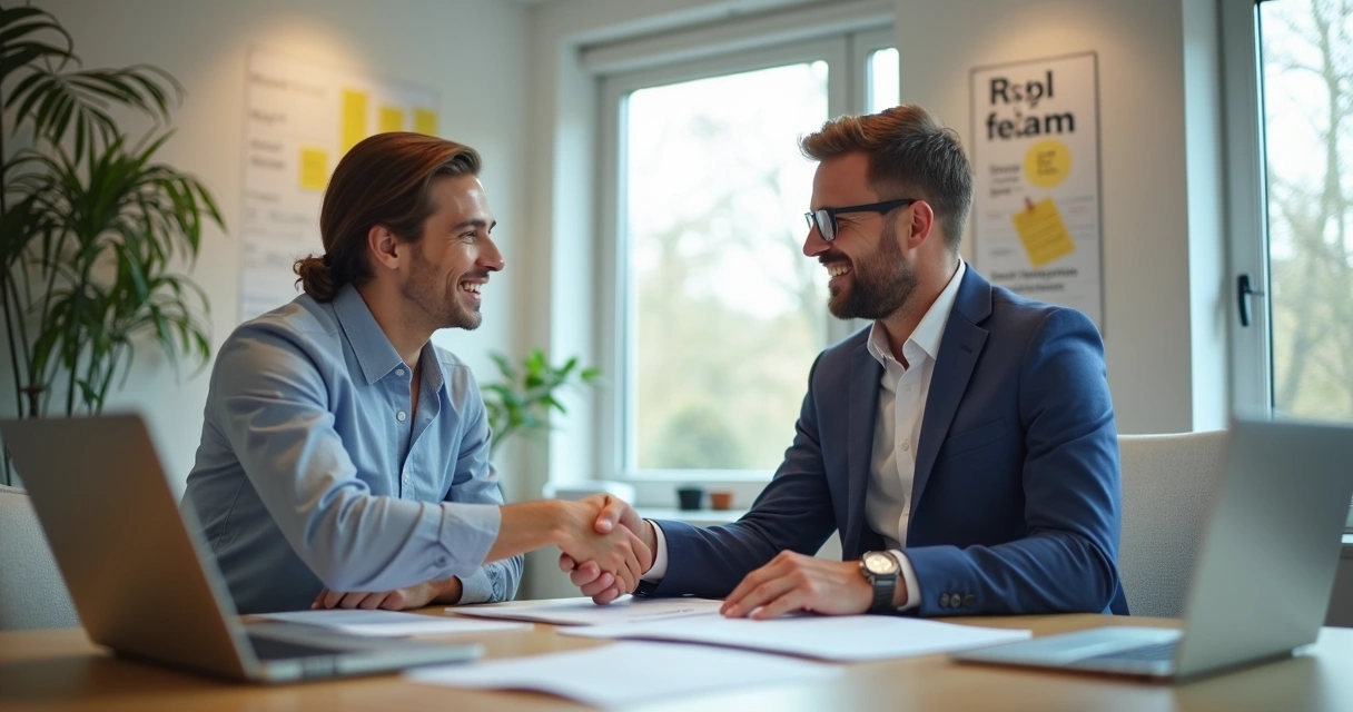 Empresário assinando contrato de BPO financeiro com consultor em reunião 