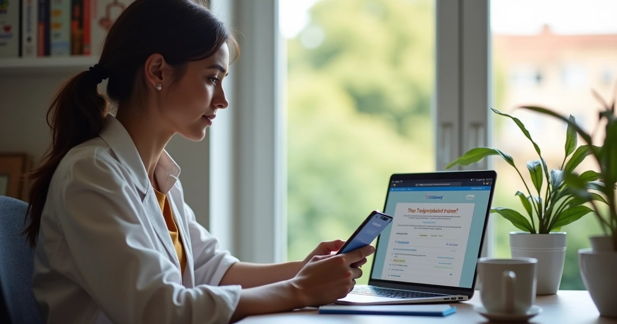 Pessoa acessando site para contratar plano de saúde pelo notebook e celular 