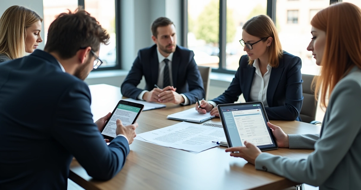 Reunião entre gestores discutindo documentação do almoxarifado virtual