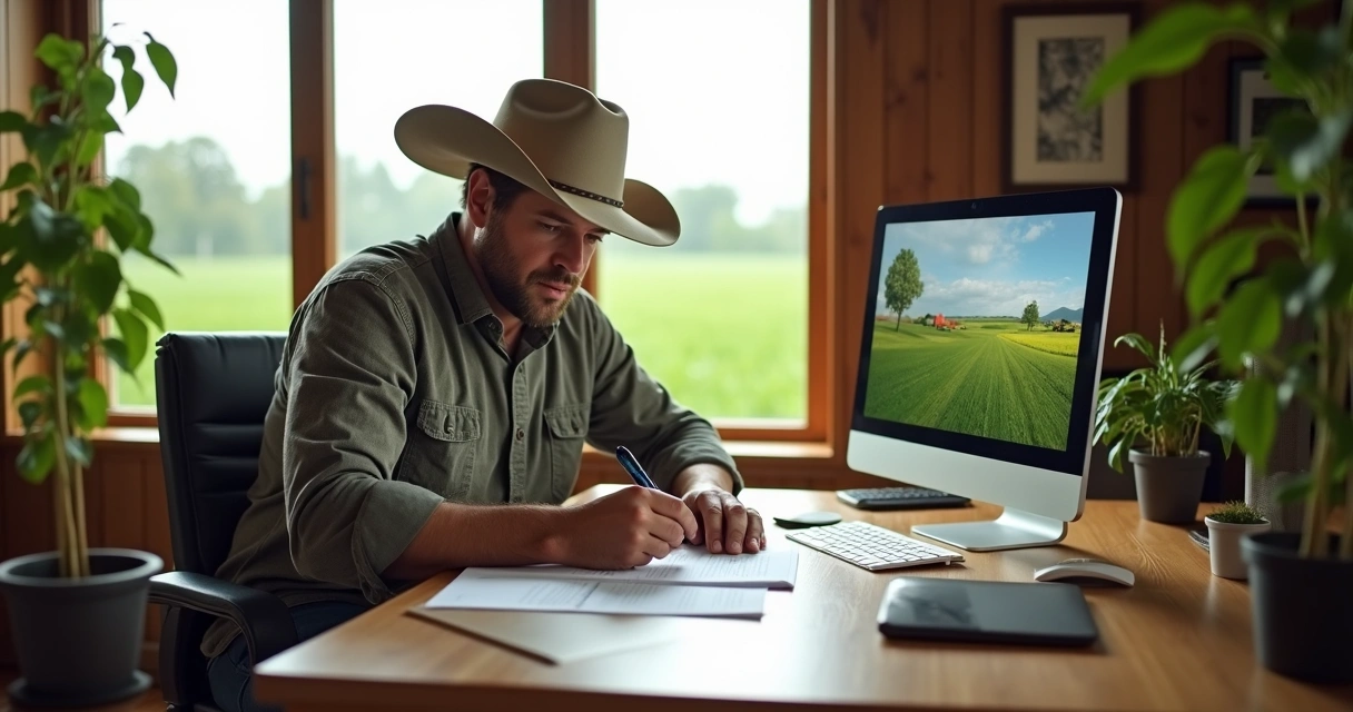 Produtor rural assinando apólice de seguro agrícola 