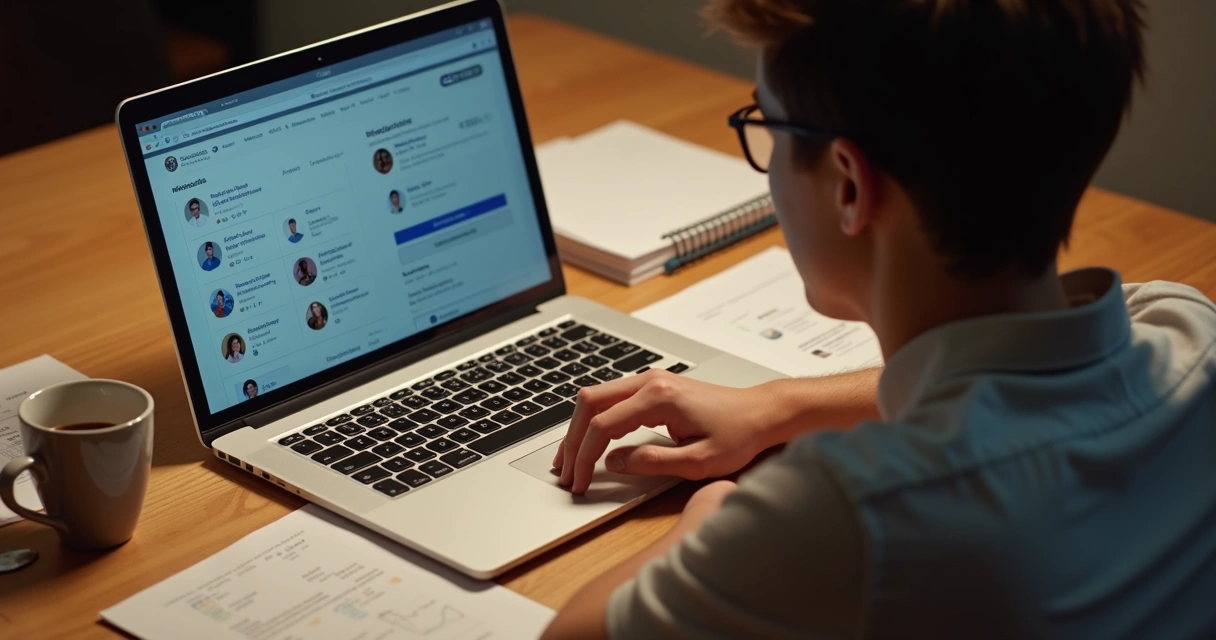 Pessoa olhando para laptop, pensativa diante de propostas de freelancers