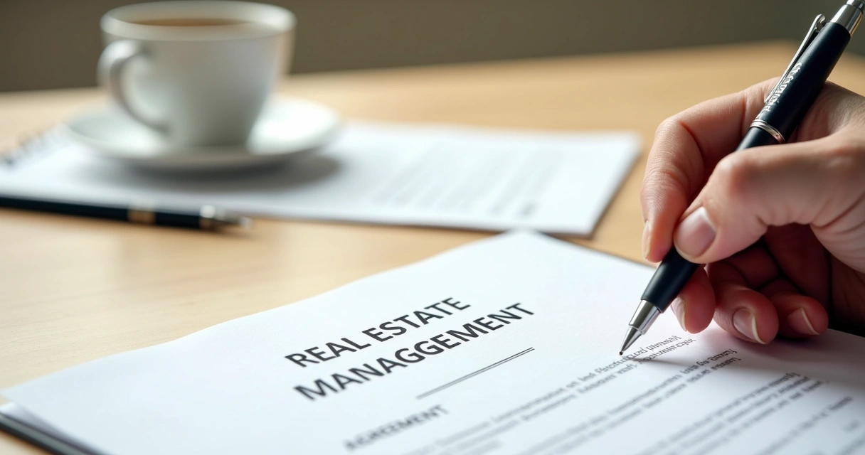 Pessoa assinando contrato imobiliário sobre uma mesa