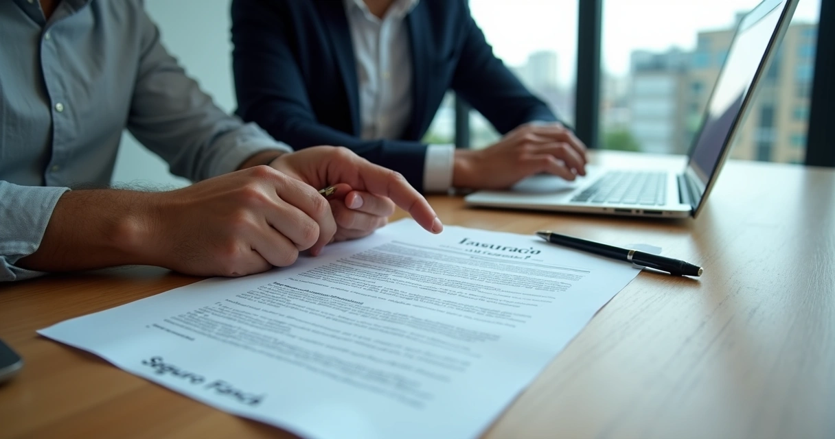 Proprietário analisando contrato de aluguel com advogado em escritório moderno 