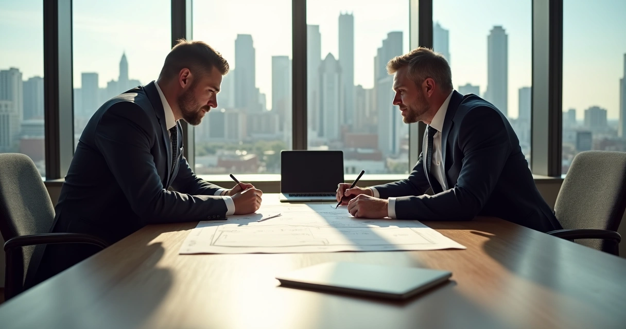 Assinatura de contrato imobiliário em mesa de escritório 