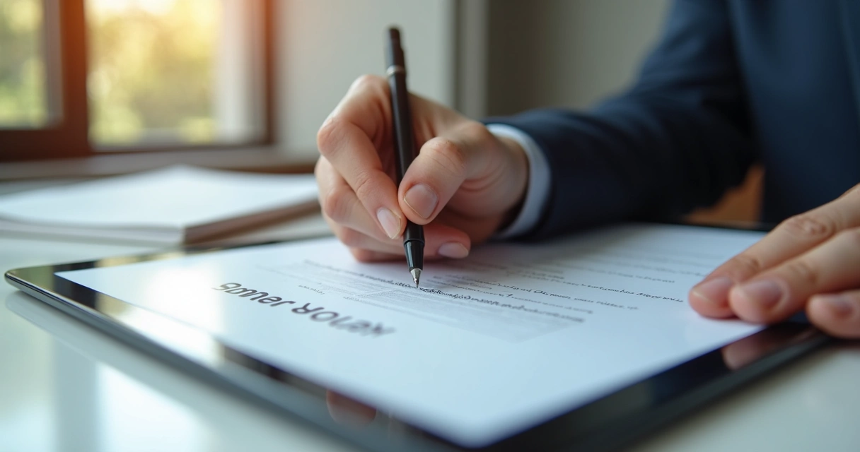 Pessoa assinando contrato digital de aluguel em tablet 