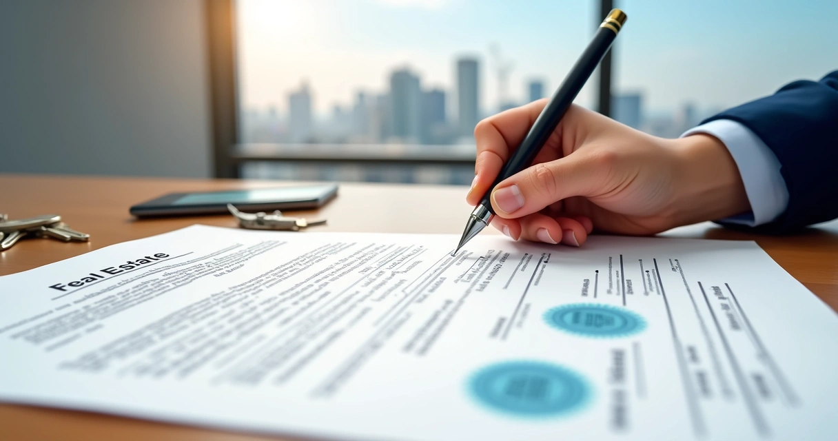 Pessoa assinando venda de imóvel com contrato oficial 