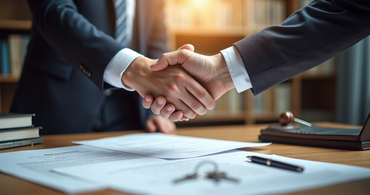 Assinatura de contrato imobiliário entre empresário e advogado 