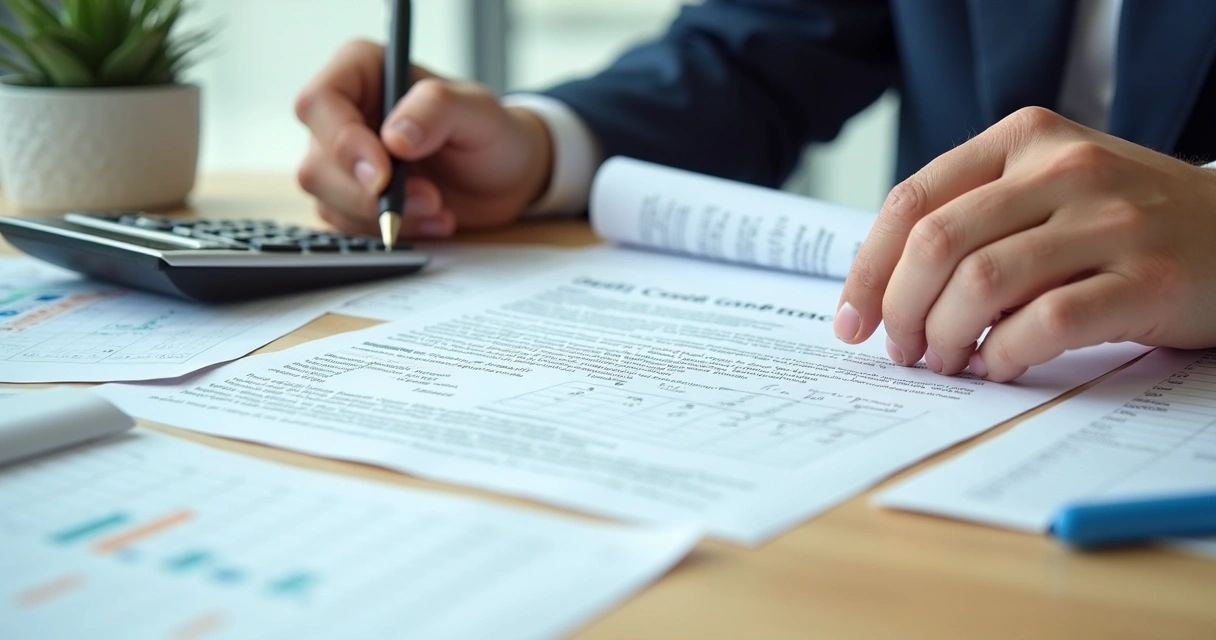 Contrato de crédito com calculadora e anotações financeiras 
