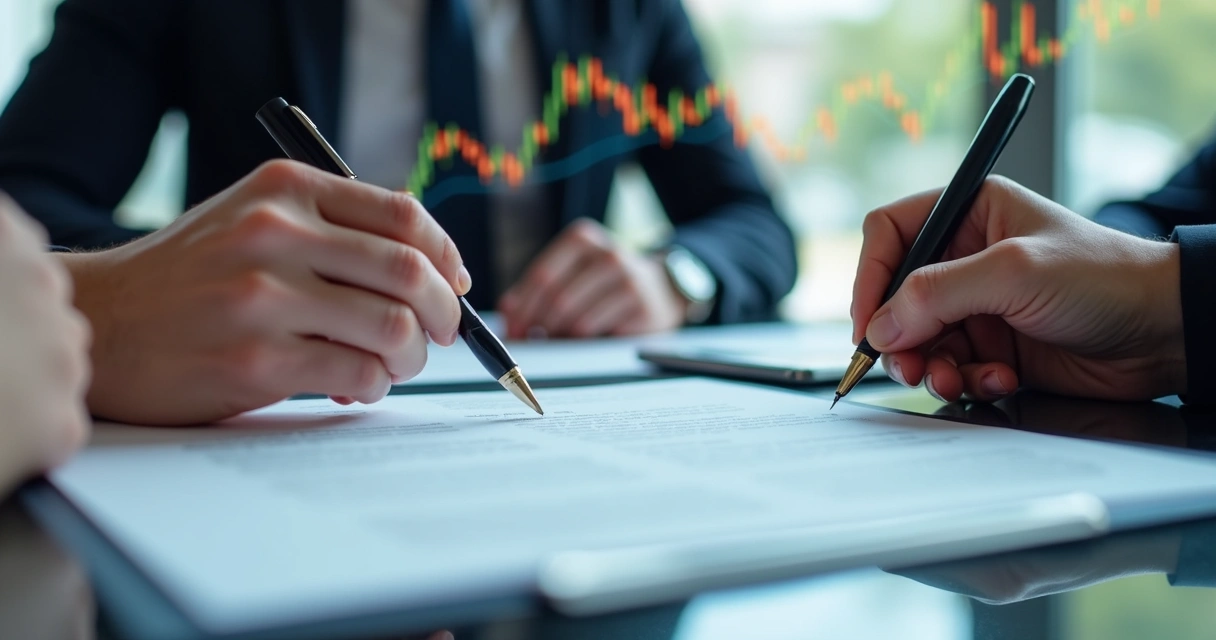 Contrato sendo assinado em reuniões empresariais