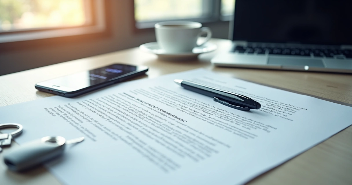 Contrato de cessão de direitos digitais impresso sobre mesa de escritório