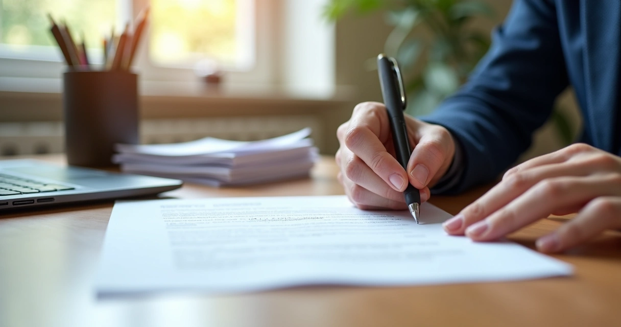 Contrato de matrícula escolar sendo assinado em uma mesa de escritório escolar 