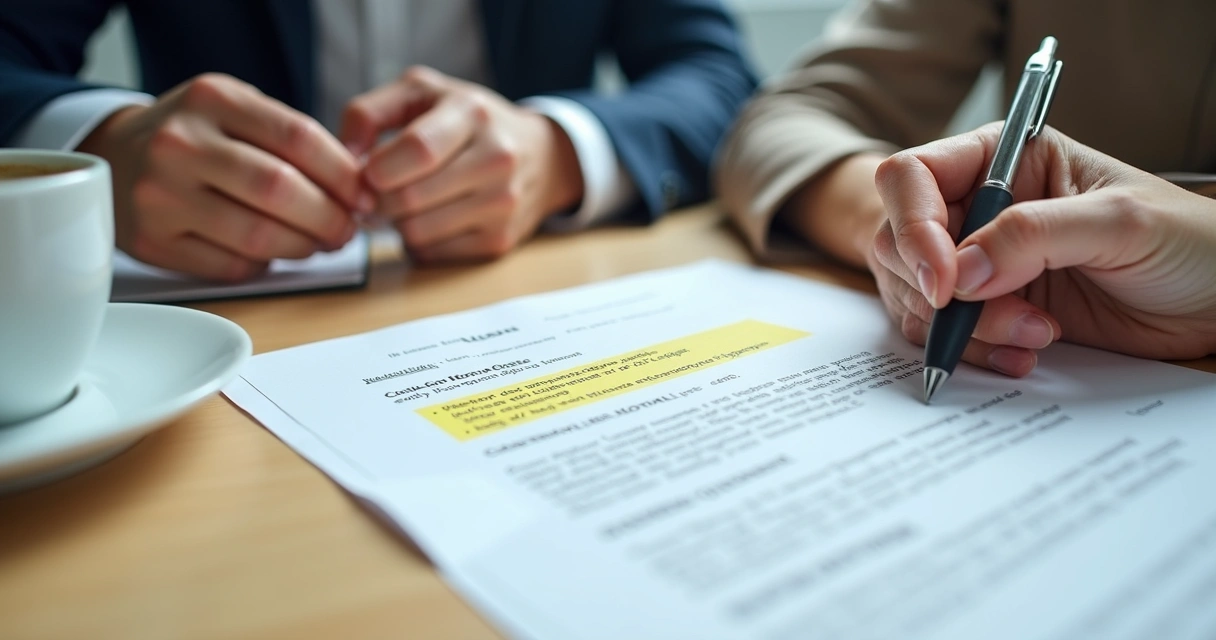 Contratantes lendo cláusula arbitral no contrato 