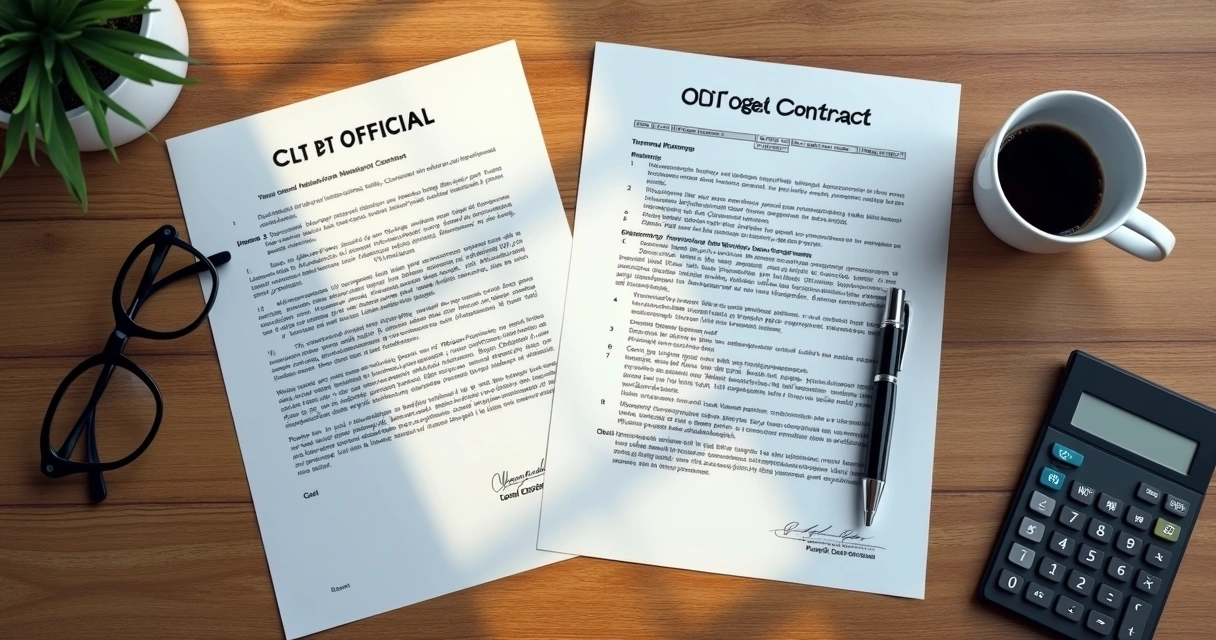 Mesa mostrando um contrato CLT e outro de prestação de serviços como PJ