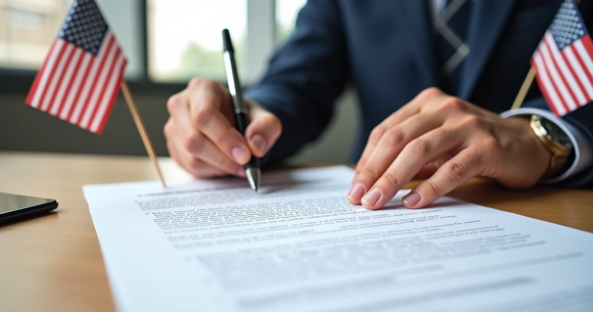 Man signing real estate commission contract in the U.S. 
