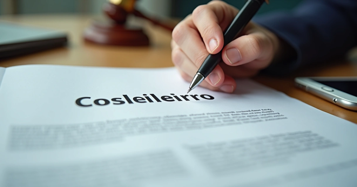 Mão assinando contrato formal de conselheiro em empresa de tecnologia