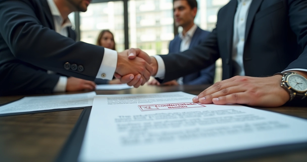 Diretores assinando contrato de consultoria financeira confidencial 